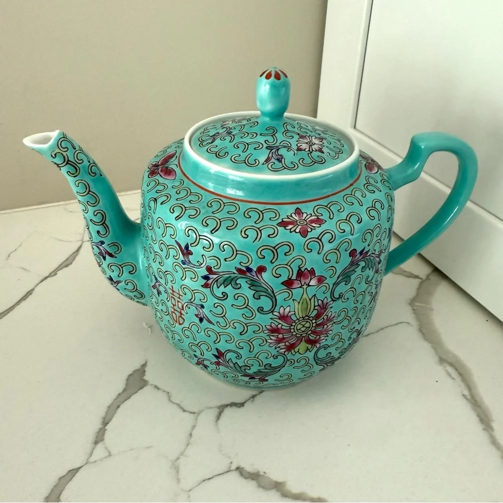 Teal Teapot, vintage floral design made in china